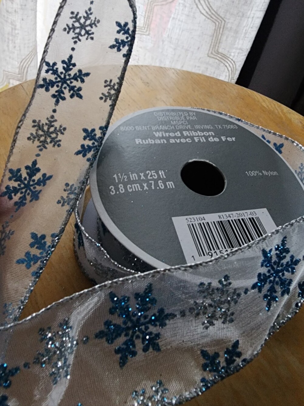 Blue/Silver Glitter Snowflake Ribbon